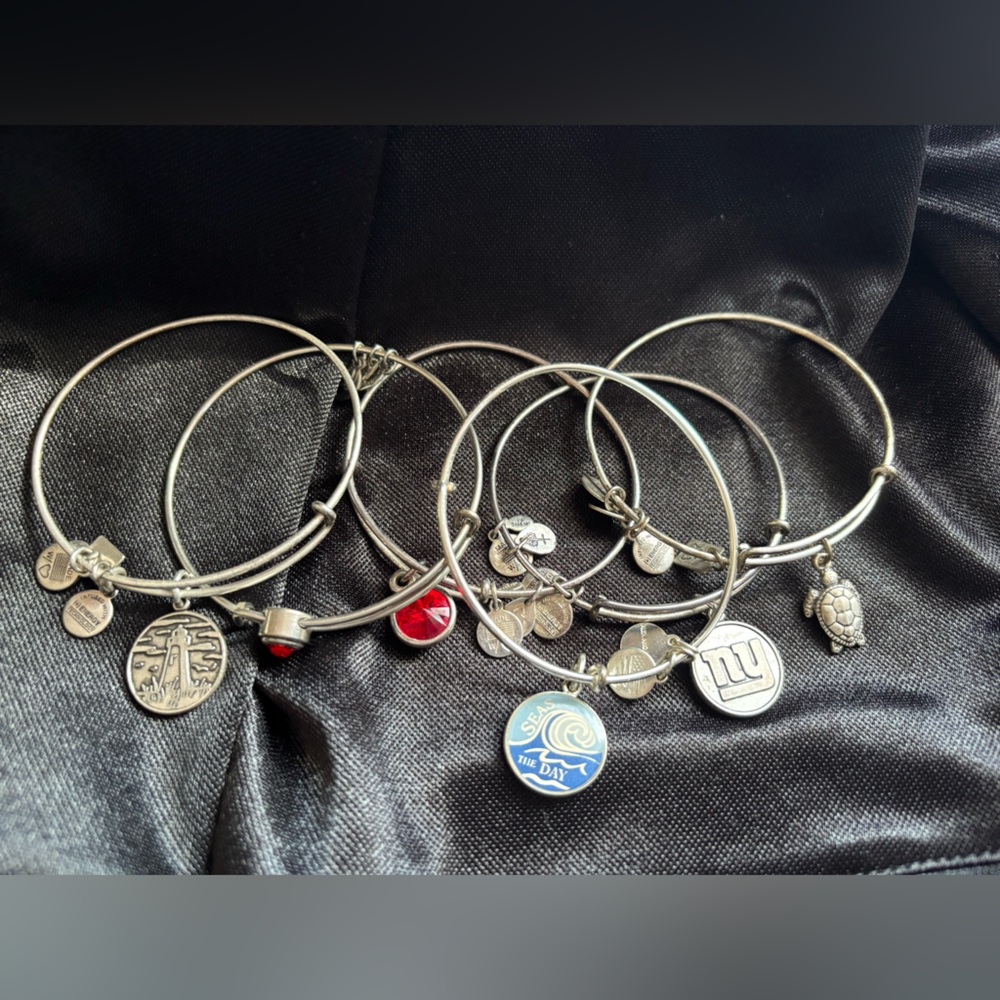 6 Alex & Ani Silver Charm Bracelet Set